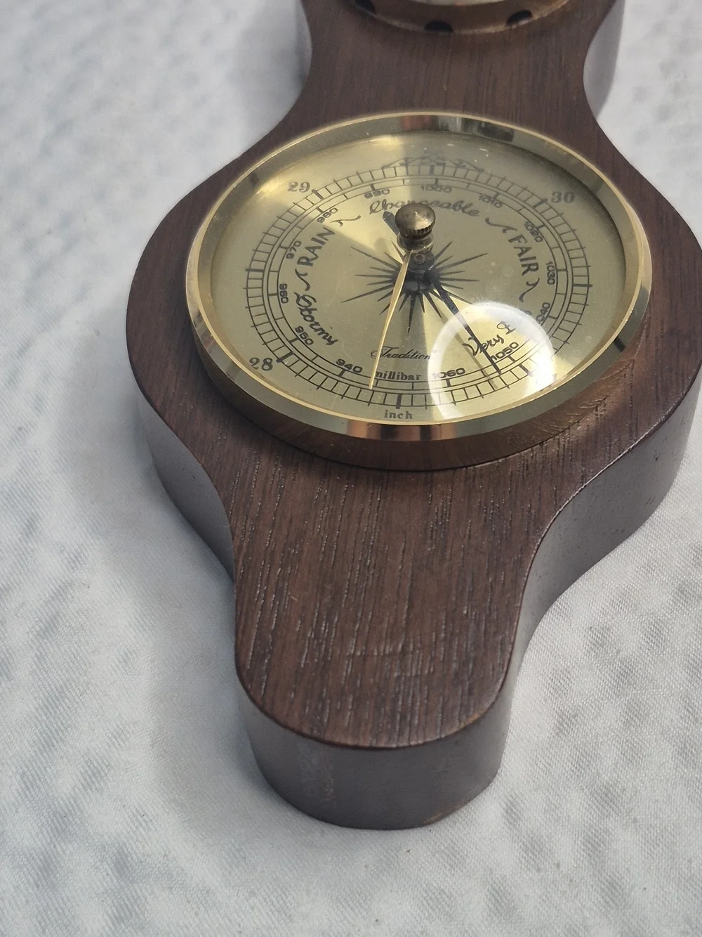 Vintage Wood Weather Station Analog Barometer Thermometer Hygrometer Brown/Gold